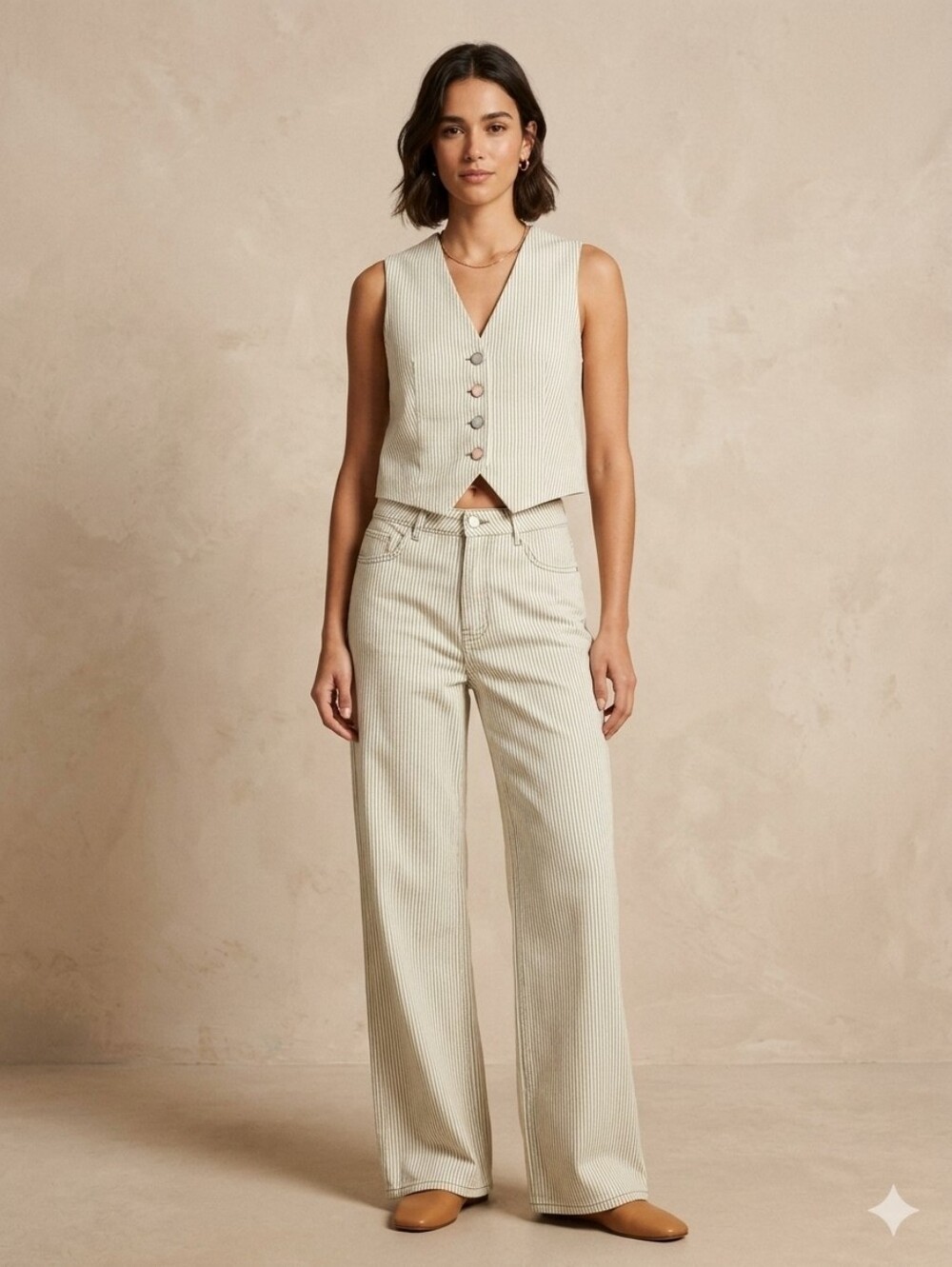 Zara 2 Piece Pinstripe Outfit Size S & 04 Vest & Wide Leg Pants